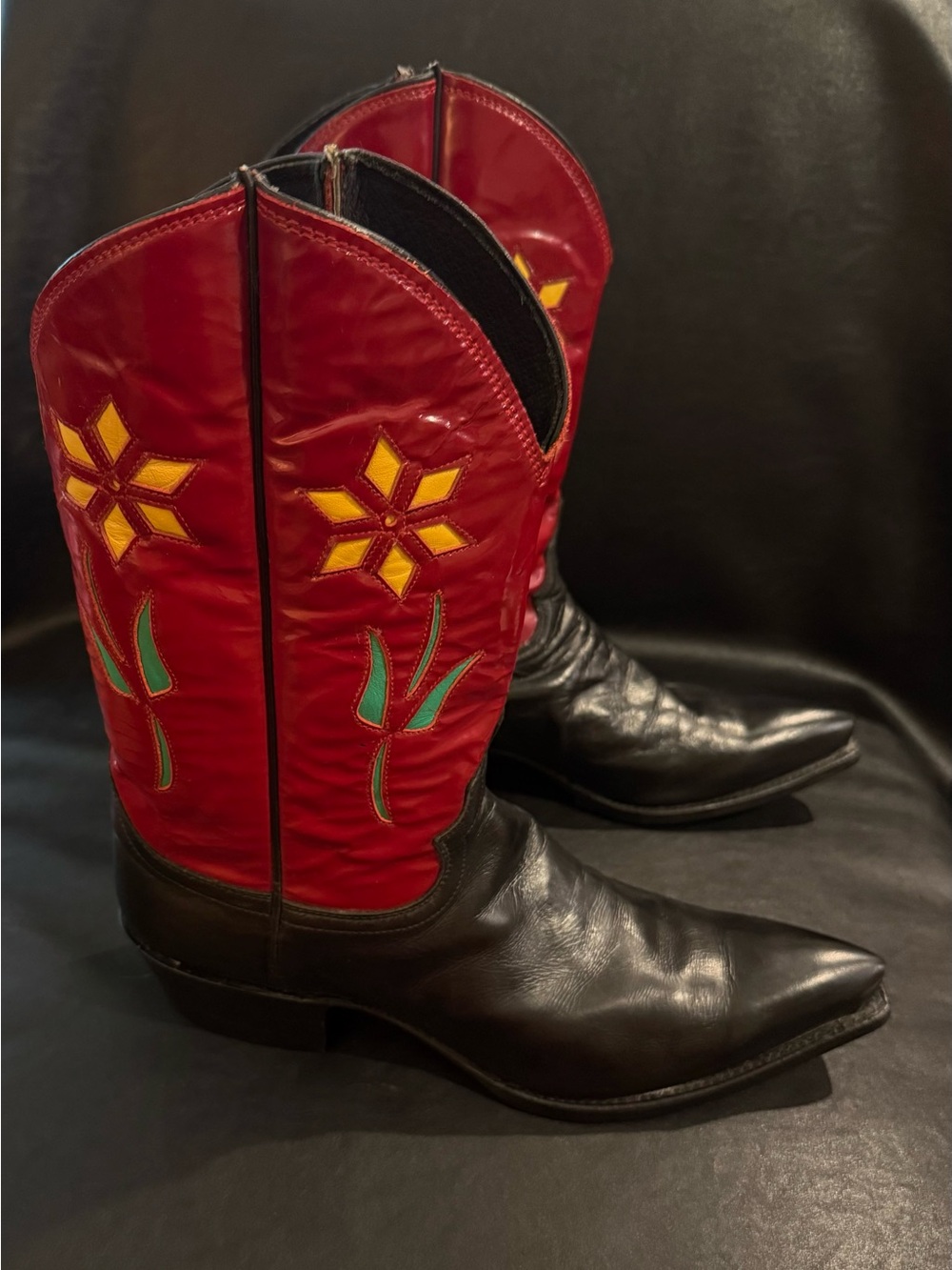 Vintage Justin All Leather Southwestern Cowgirl Size 8.5 Mid-Calf Low Heel Boots